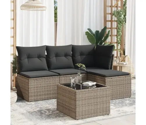 Sofos Komplektas Su Pagalvėlėmis, 5 Dalių, Pilkas, Poliratanas