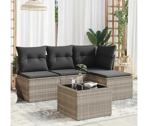 Sofos Komplektas Su Pagalvėlėmis, 5 Dalių, Pilkas, Poliratanas