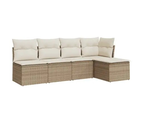 5-Daļīgs Dārza Dīvāna Komplekts, Matrači, Bēša Pe Rotangpalma Vidaxl