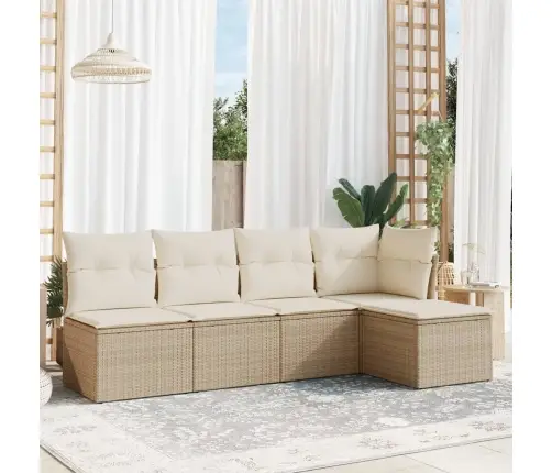 5-Daļīgs Dārza Dīvāna Komplekts, Matrači, Bēša Pe Rotangpalma Vidaxl