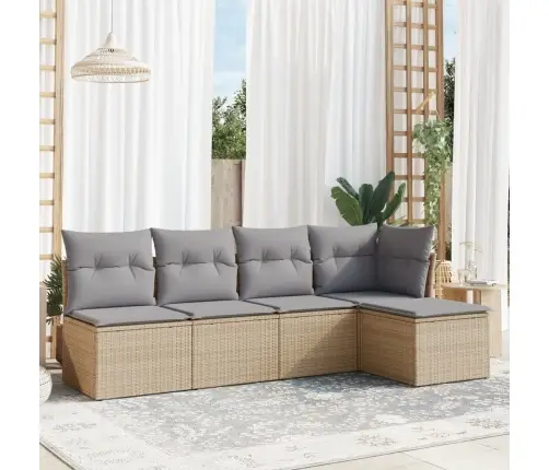 5-Daļīgs Dārza Dīvāna Komplekts, Matrači, Bēša Pe Rotangpalma Vidaxl