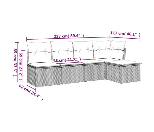 5-Osaline Aiamööblikomplekt Patjadega, Helehall, Polürotang