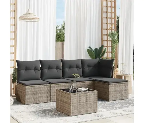 6-Daļīgs Dārza Dīvāna Komplekts Ar Matračiem, Pelēks Pe Pinums Vidaxl