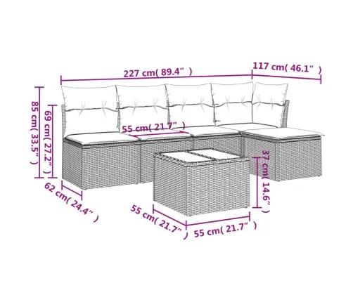 6-Daļīgs Dārza Dīvānu Komplekts, Matrači, Brūna Pe Rotangpalma Vidaxl