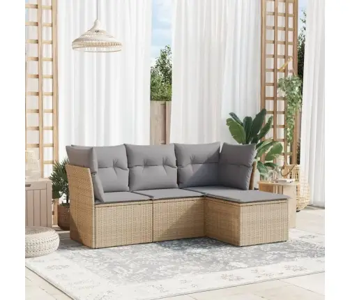 4-Daļīgs Dārza Dīvāna Komplekts, Matrači, Bēša Pe Rotangpalma Vidaxl