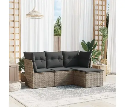 4-Daļīgs Dārza Dīvāna Komplekts Ar Matračiem, Pelēks Pe Pinums Vidaxl