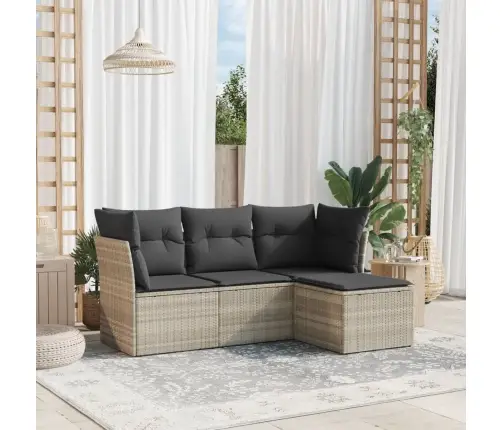 4-Daļīgs Dārza Dīvānu Komplekts,Matrači, Gaiši Pelēka Pe Pinums Vidaxl