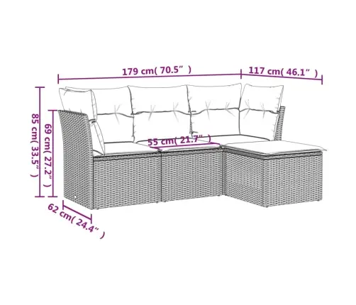4-Daļīgs Dārza Dīvānu Komplekts, Matrači, Brūna Pe Rotangpalma Vidaxl