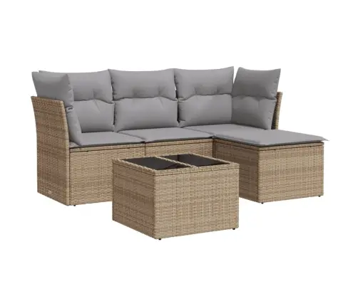 5-Daļīgs Dārza Dīvāna Komplekts, Matrači, Bēša Pe Rotangpalma Vidaxl