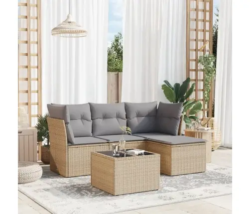 5-Daļīgs Dārza Dīvāna Komplekts, Matrači, Bēša Pe Rotangpalma Vidaxl