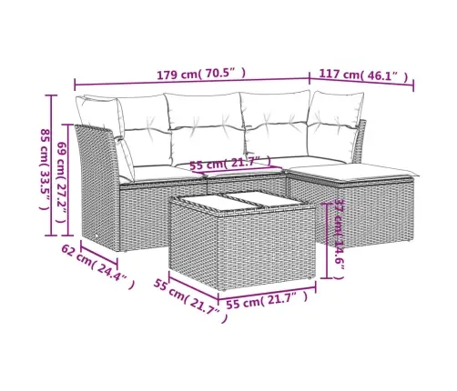 5-Daļīgs Dārza Dīvānu Komplekts, Matrači, Brūna Pe Rotangpalma Vidaxl
