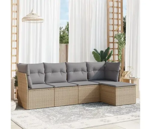 Sofos Komplektas Su Pagalvėlėmis, 5 Dalių, Smėlio, Poliratanas