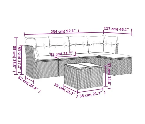 Sofos Komplektas Su Pagalvėlėmis, 6 Dalių, Juodas, Poliratanas