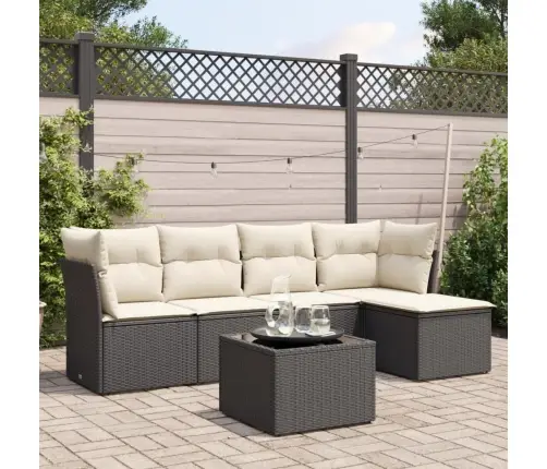 Sofos Komplektas Su Pagalvėlėmis, 6 Dalių, Juodas, Poliratanas