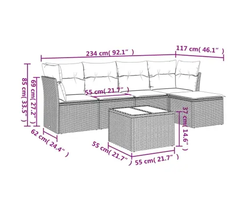 Sofos Komplektas Su Pagalvėlėmis, 6 Dalių, Smėlio, Poliratanas