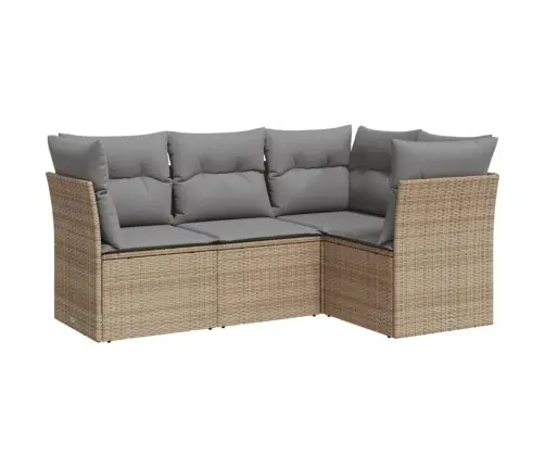 4-Daļīgs Dārza Dīvāna Komplekts, Matrači, Bēša Pe Rotangpalma Vidaxl