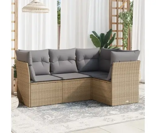 4-Daļīgs Dārza Dīvāna Komplekts, Matrači, Bēša Pe Rotangpalma Vidaxl