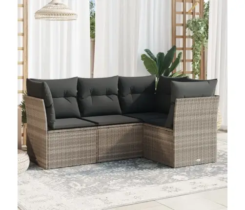 Sofos Komplektas Su Pagalvėlėmis, 4 Dalių, Pilkas, Poliratanas