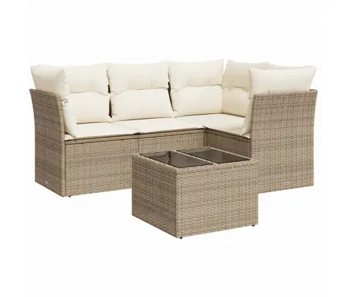 Sofos Komplektas Su Pagalvėlėmis, 5 Dalių, Smėlio, Poliratanas