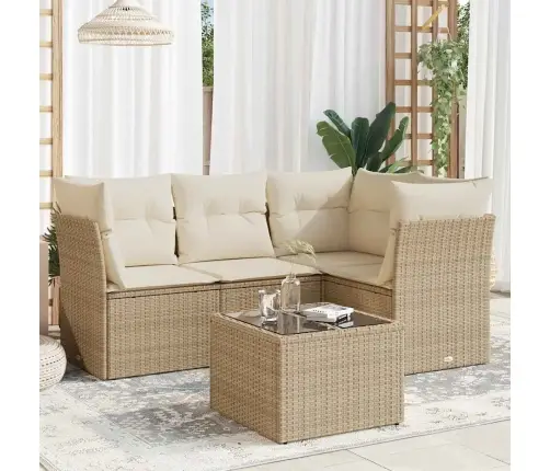 Sofos Komplektas Su Pagalvėlėmis, 5 Dalių, Smėlio, Poliratanas