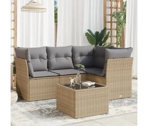 5-Daļīgs Dārza Dīvāna Komplekts, Matrači, Bēša Pe Rotangpalma Vidaxl 5-Daļīgs Dārza Dīvāna Komplekts, Matrači, Bēša Pe Rotangpalma Vidaxl