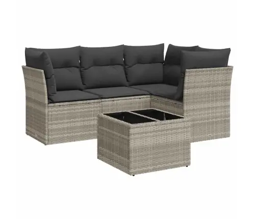 5-Daļīgs Dārza Dīvānu Komplekts,Matrači, Gaiši Pelēka Pe Pinums Vidaxl