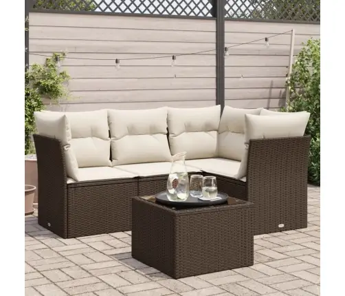 5-Daļīgs Dārza Dīvānu Komplekts, Matrači, Brūna Pe Rotangpalma Vidaxl