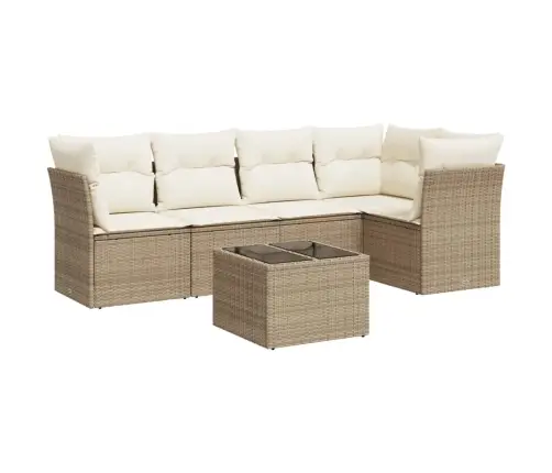 6-Daļīgs Dārza Dīvāna Komplekts, Matrači, Bēša Pe Rotangpalma Vidaxl