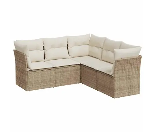 Sofos Komplektas Su Pagalvėlėmis, 5 Dalių, Smėlio, Poliratanas