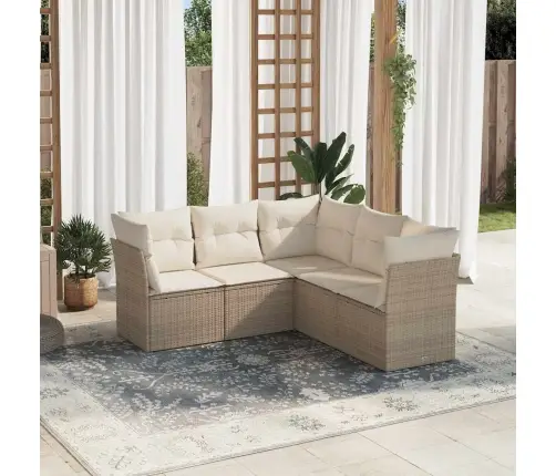 Sofos Komplektas Su Pagalvėlėmis, 5 Dalių, Smėlio, Poliratanas