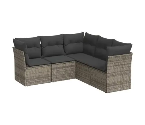 5-Daļīgs Dārza Dīvāna Komplekts Ar Matračiem, Pelēks Pe Pinums Vidaxl