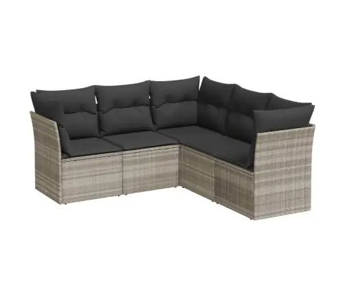 5-Daļīgs Dārza Dīvānu Komplekts,Matrači, Gaiši Pelēka Pe Pinums Vidaxl