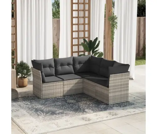 5-Daļīgs Dārza Dīvānu Komplekts,Matrači, Gaiši Pelēka Pe Pinums Vidaxl