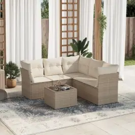 6-Daļīgs Dārza Dīvāna Komplekts, Matrači, Bēša Pe Rotangpalma Vidaxl