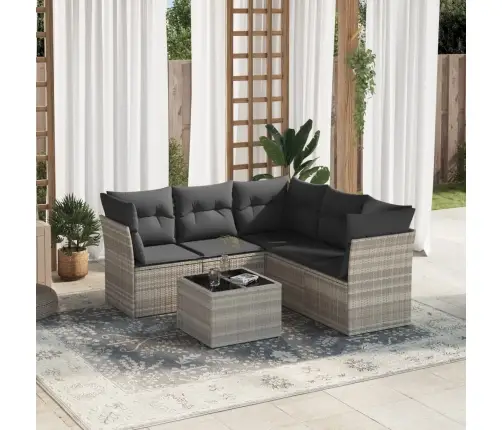 6-Daļīgs Dārza Dīvānu Komplekts,Matrači, Gaiši Pelēka Pe Pinums Vidaxl