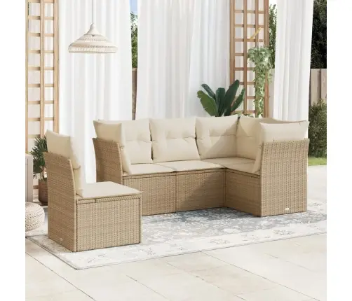 Sofos Komplektas Su Pagalvėlėmis, 5 Dalių, Smėlio, Poliratanas