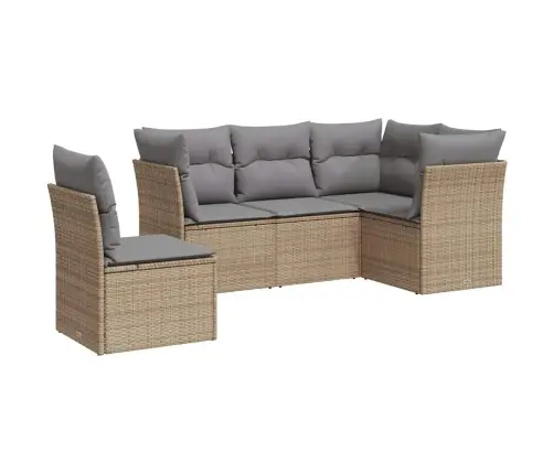 Sofos Komplektas Su Pagalvėlėmis, 5 Dalių, Smėlio, Poliratanas