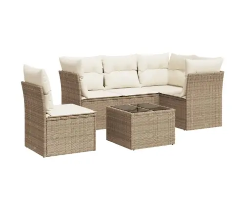 6-Daļīgs Dārza Dīvāna Komplekts, Matrači, Bēša Pe Rotangpalma Vidaxl