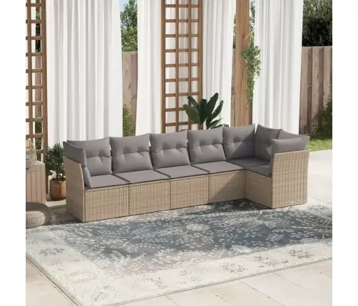 6-Daļīgs Dārza Dīvāna Komplekts, Matrači, Bēša Pe Rotangpalma Vidaxl