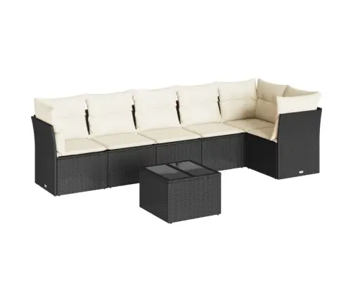 Sofos Komplektas Su Pagalvėlėmis, 7 Dalių, Juodas, Poliratanas