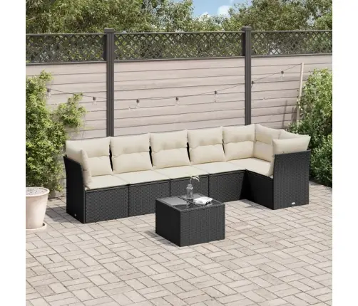 Sofos Komplektas Su Pagalvėlėmis, 7 Dalių, Juodas, Poliratanas