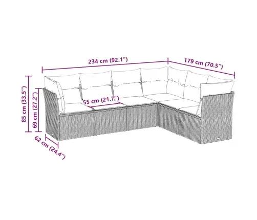 6-Daļīgs Dārza Dīvānu Komplekts,Matrači, Gaiši Pelēka Pe Pinums Vidaxl