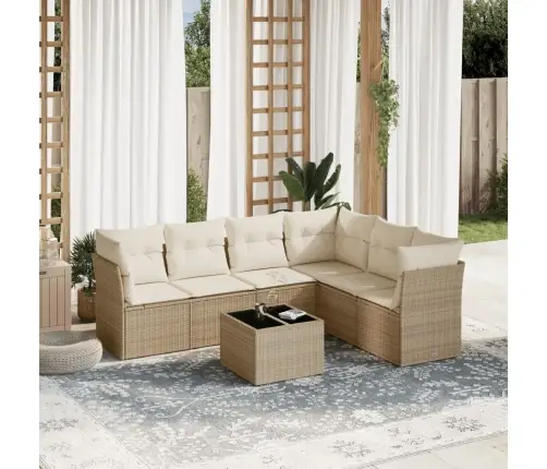 7-Daļīgs Dārza Dīvāna Komplekts, Matrači, Bēša Pe Rotangpalma Vidaxl