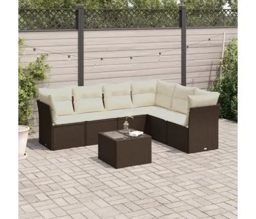 Sofos Komplektas Su Pagalvėlėmis, 7 Dalių, Rudas, Poliratanas