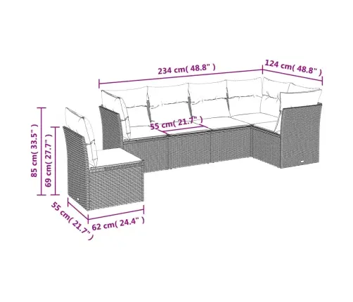 6-Daļīgs Dārza Dīvāna Komplekts, Matrači, Melna Pe Rotanpalma Vidaxl