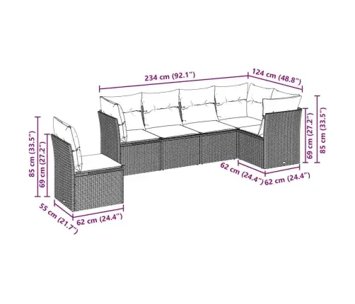 6-Daļīgs Dārza Dīvānu Komplekts,Matrači, Gaiši Pelēka Pe Pinums Vidaxl