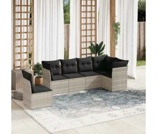 6-Daļīgs Dārza Dīvānu Komplekts,Matrači, Gaiši Pelēka Pe Pinums Vidaxl