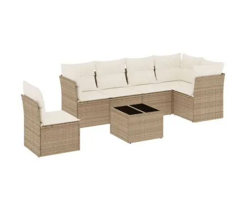 7-Daļīgs Dārza Dīvāna Komplekts, Matrači, Bēša Pe Rotangpalma Vidaxl