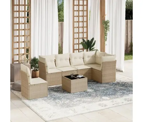 7-Daļīgs Dārza Dīvāna Komplekts, Matrači, Bēša Pe Rotangpalma Vidaxl