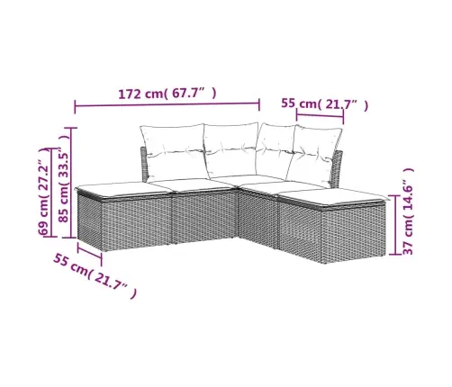 5-Daļīgs Dārza Dīvānu Komplekts, Matrači, Brūna Pe Rotangpalma Vidaxl